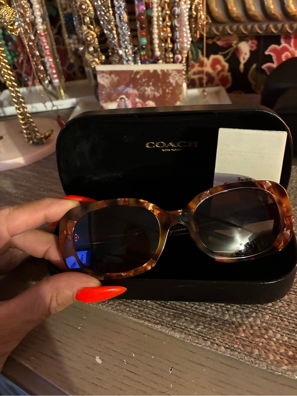 COACH Tortoise Round Women's Sunglasses with Dark Lenses